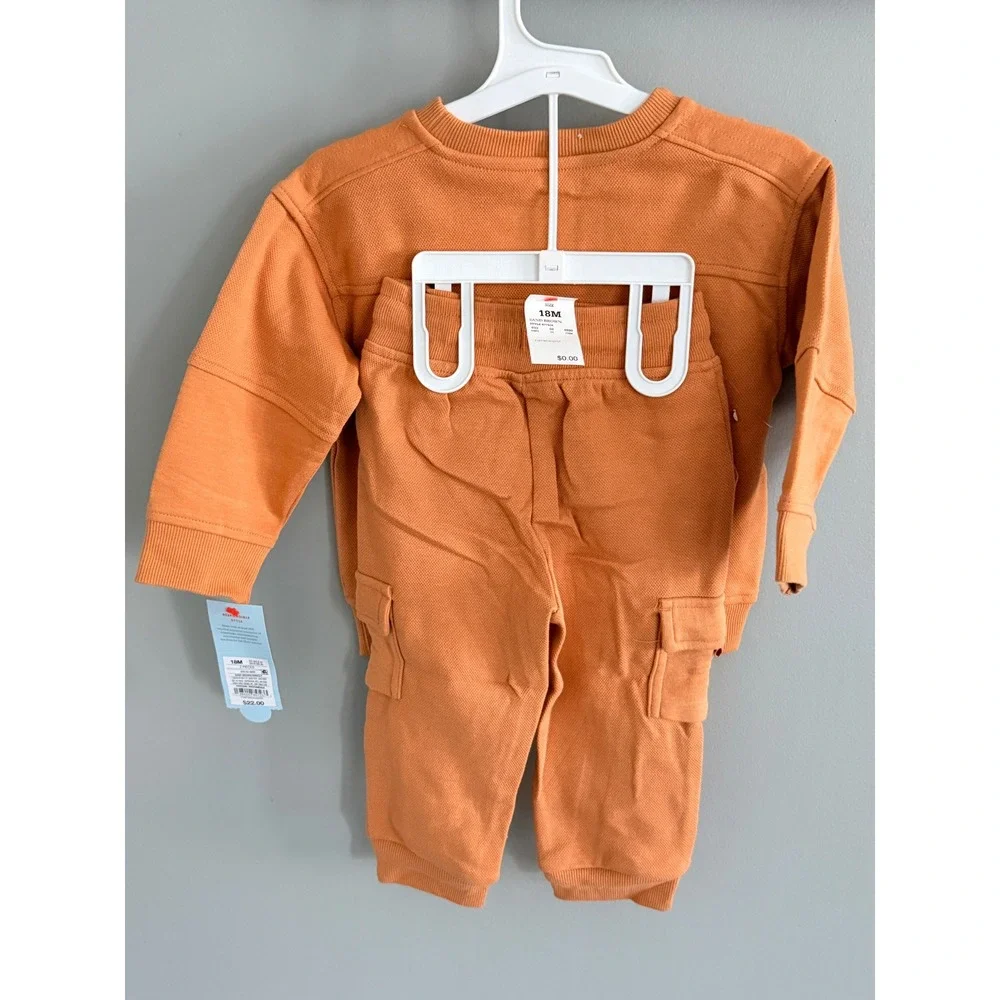 Cat & Jack Sweatshirt Jogger Set Toddler 18M Orange NWT Cargo Pocket‎ 2pc Outfit